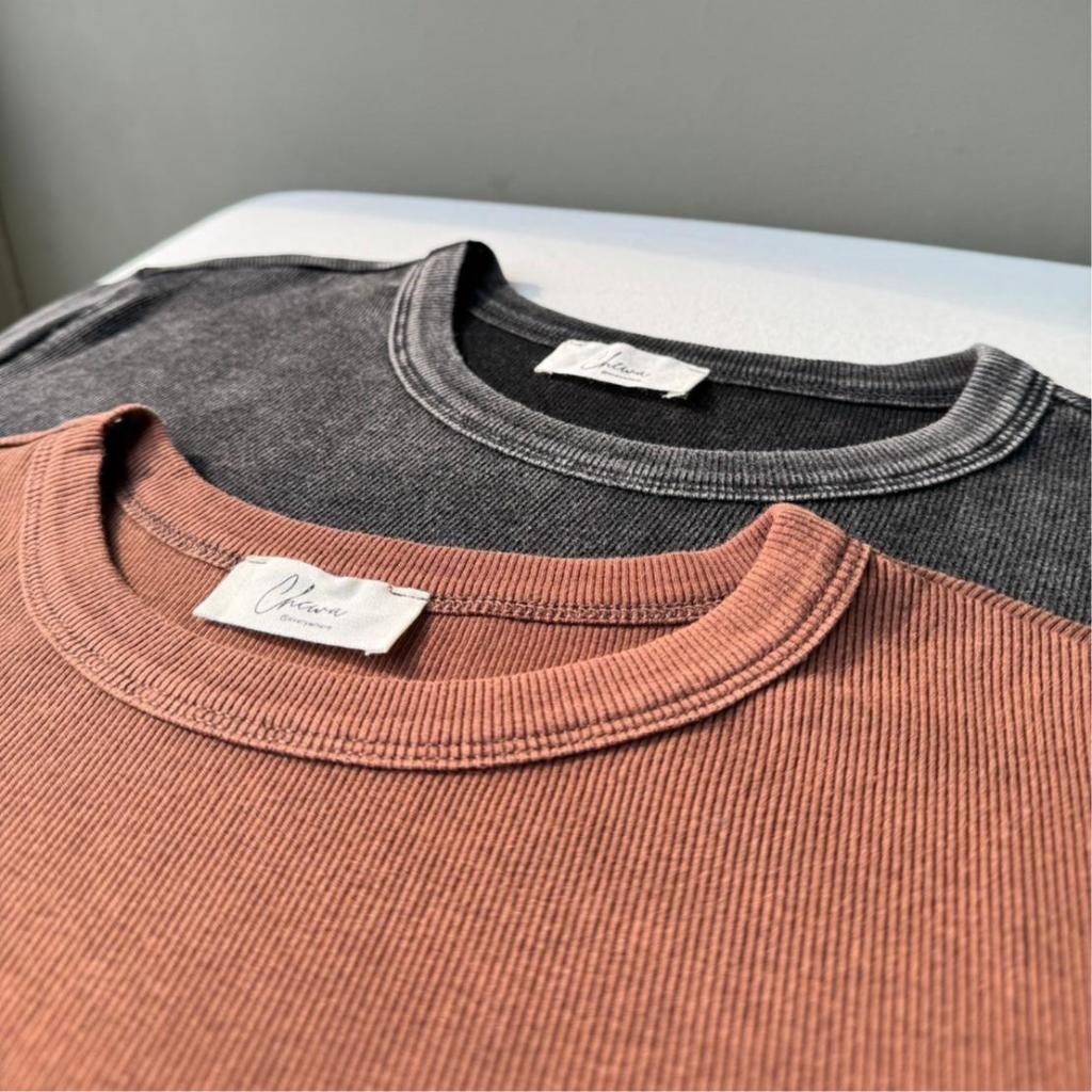 chewaonlinestore -เสื้อยืดคอกลม วินเทจ ผ้าร่องฟอก - 8157