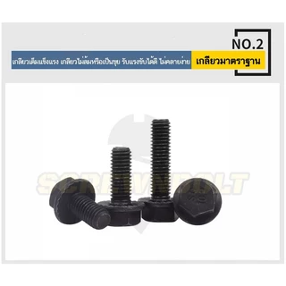น็อต สกรู หัว หกเหลี่ยมติดแหวน เหล็กแข็ง 10.9 เกลียวมิล หยาบ M5 M6 M8/Hexagon Flange Bolt Grade 10.9
