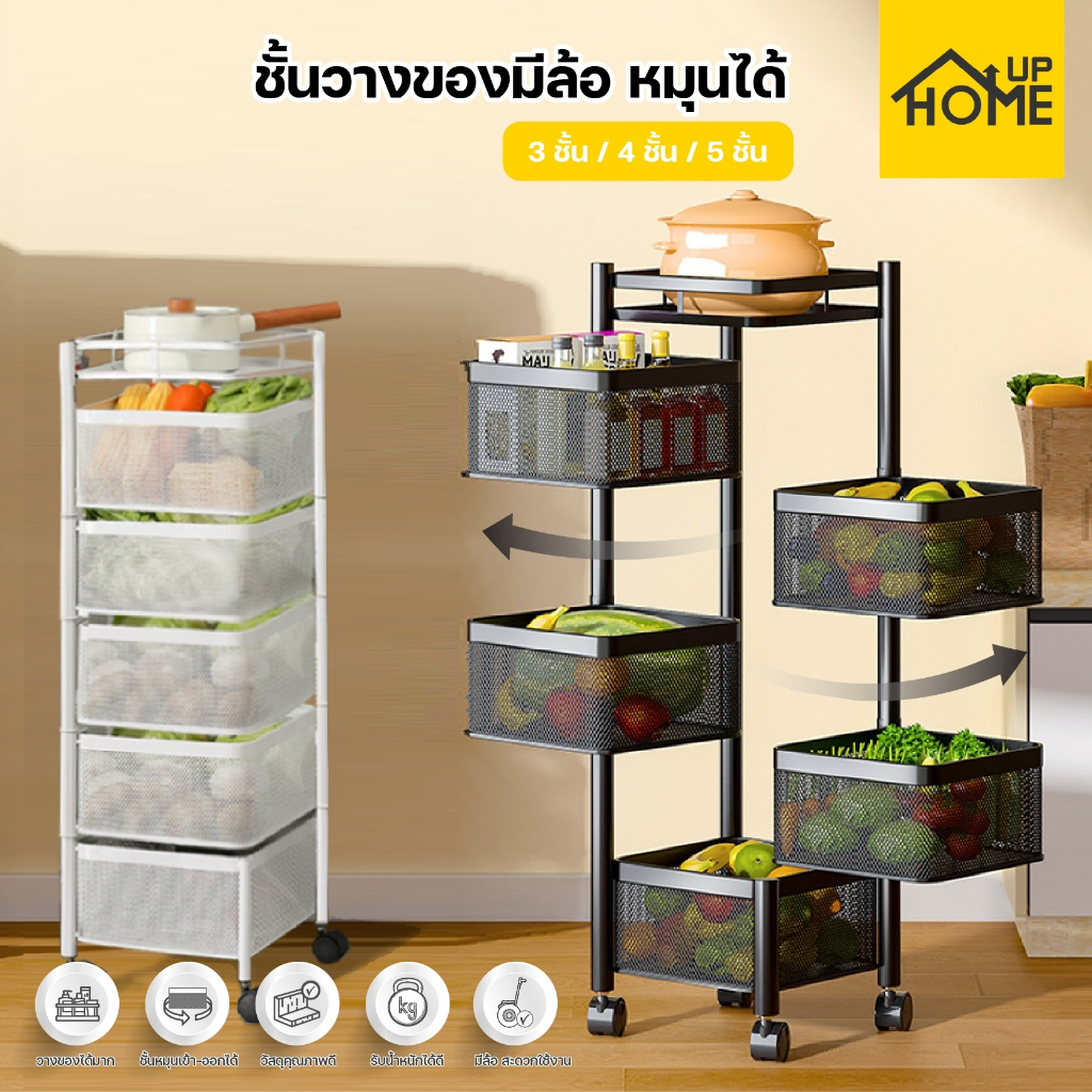 ชั้นวางของโครงเหล็ก มีล้อ ทรงสีเหลี่ยม ชั้นเอนกประสงค์ เลื่อนได้ เครื่องใช้ในบ้าน/ HomeUP