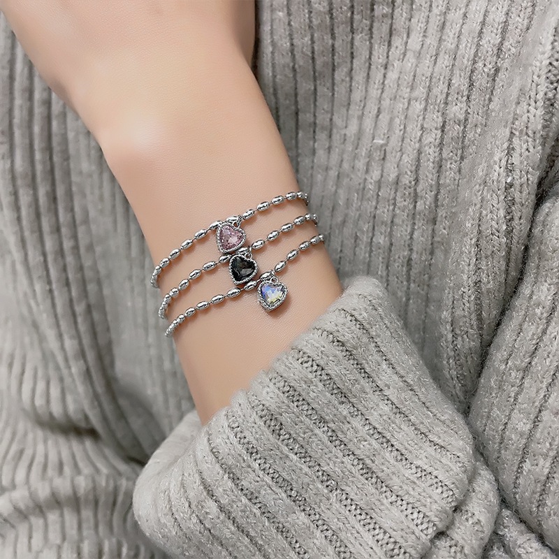 สร้อยข้อมือเงินแท้s925 จี้หัวใจ สีชมพู , ขาว น่ารักมาก
