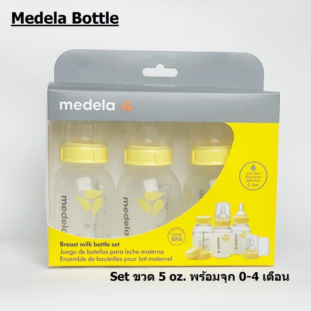 Set ขวดนม Medela 5 หรือ 8 Oz พร้อมจุกและฝาปิด (1 Set มี 3 ใบตามภาพlพร้อมกล่องบรรจุ)