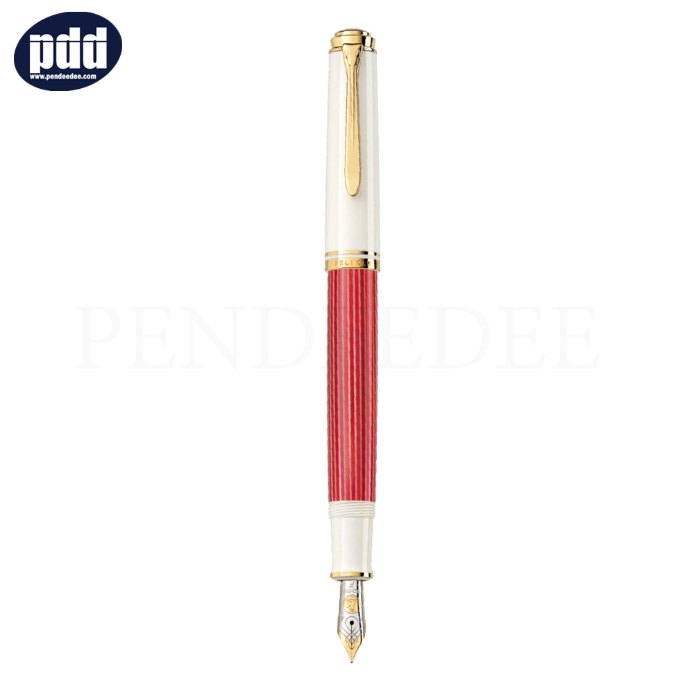 Pelikan ปากกาหมึกซึม พีลีแกน เอ็ม600 แดงขาว Pelikan Souveran M600 Fountain Pen Red-White Nib F (เครื่องเขียน Pendeedee)