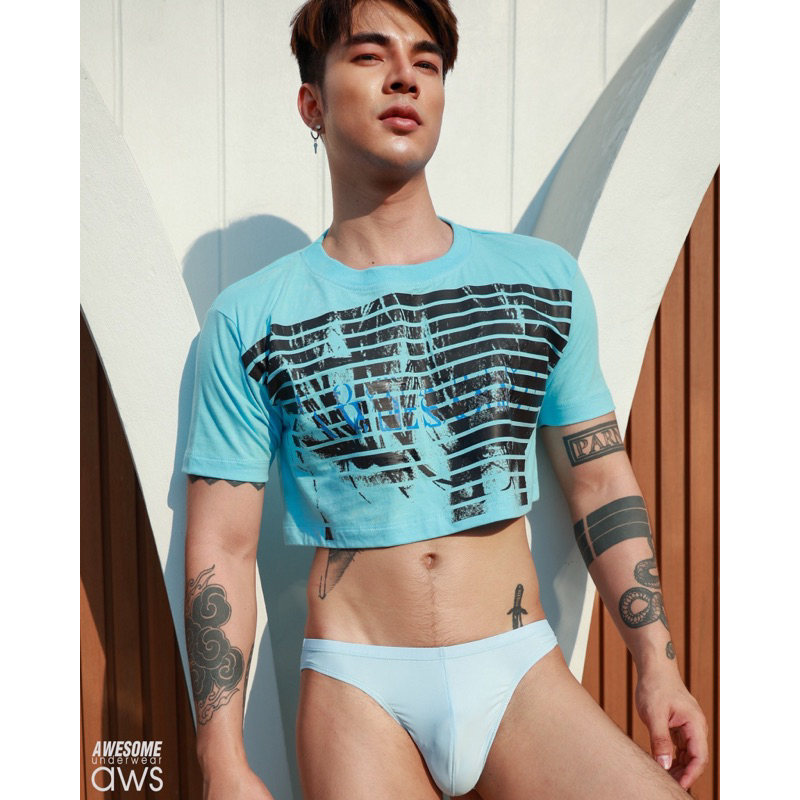 T126 crop top men's style.. เสื้อครอป มีเเขน Awesome sport