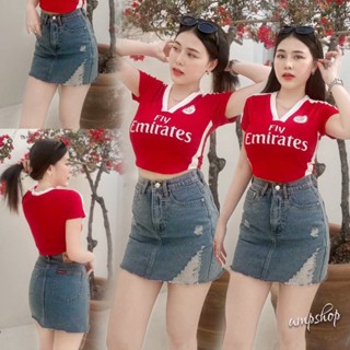 กระโปรงยีนส์เอวสูงแต่งขาดBB ทรงสวย น่ารัก 💕