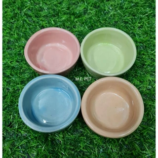 ถ้วยเซรามิคสีพลาสเทลขนาดเล็ก สำหรับใส่น้ำและอาหารสำหรับสัตว์เลี้ยงเล็กๆ (ถ้วยจิ๋วสี)