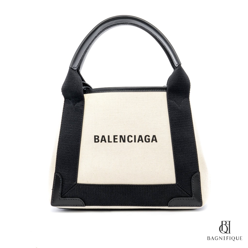 NEW BALENCIAGA CABAS MEDIUM BLACK WHITE CANVAS AND CALF SHW