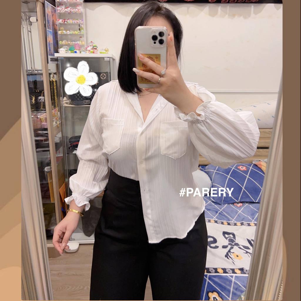 #U99 Plus-sizeเสื้อเชิ้ตแขนยาว//อก38-48”