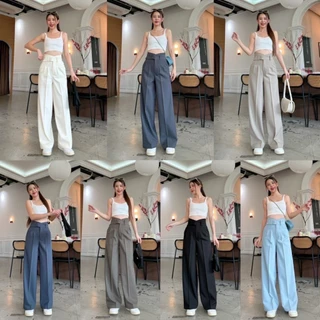 WT22 รุ่น Maily Pants 42นิ้ว สูง175 ใส่แล้วไม่ลอย กางเกงทรงกระบอก ใหญ่ กางเกงเอวสูง ผู้หญิง เก็บพุง พรางหุ่น กางเกงทำงาน