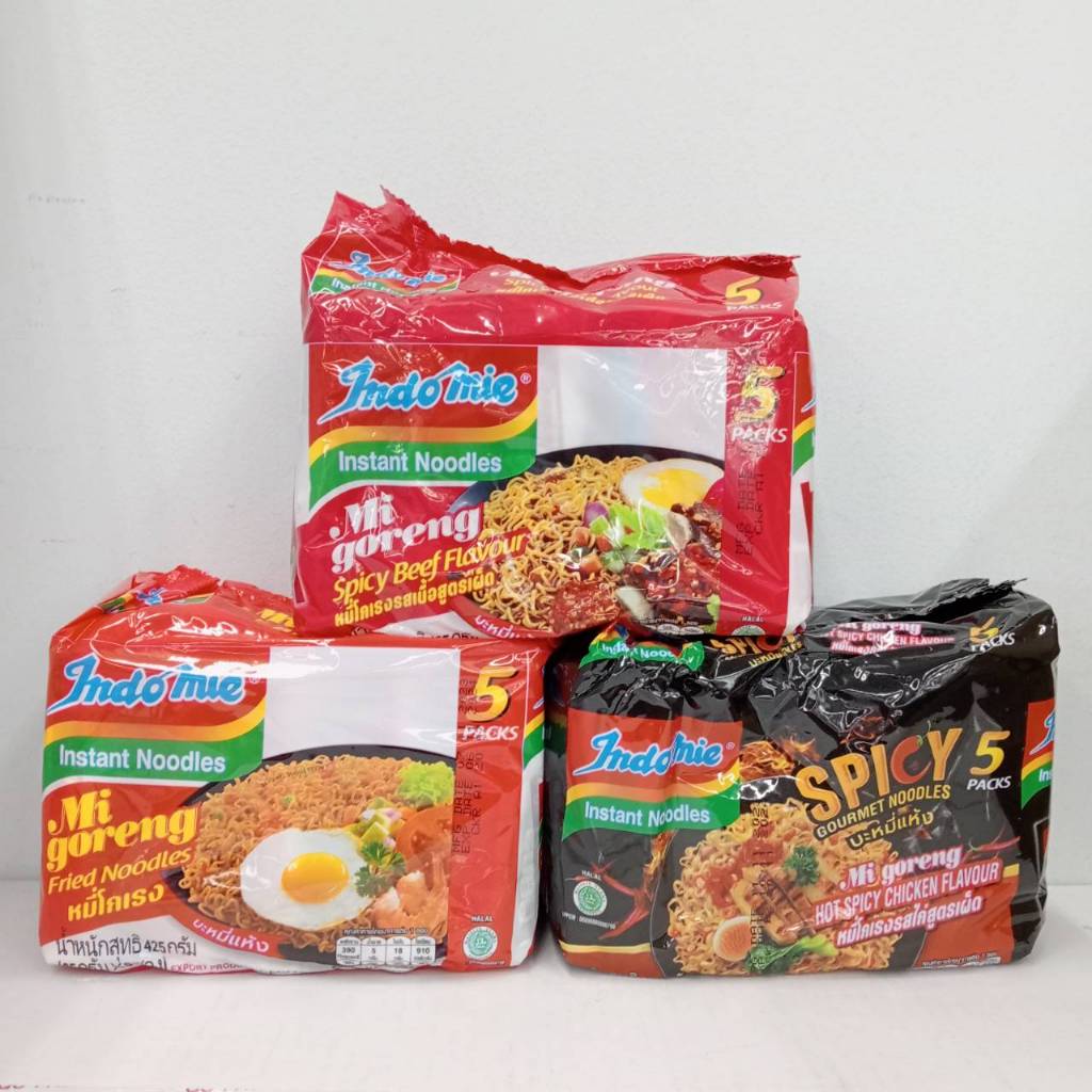 (มี 3 รสชาติ) Indomie Mi Goreng Instant Noodles อินโดมี่ บะหมี่กึ่งสำเร็จรูปหมี่โกเรง แพค 5 ซอง