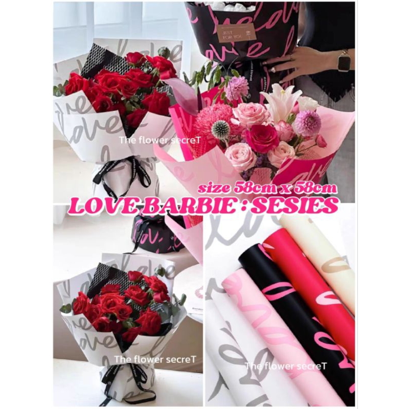 🌷[พร้อมส่ง] Love barbie : serise กระดาษห่อช่อดอกไม้/ของขวัญ || size 58cm x 58cm ||  ▪▶