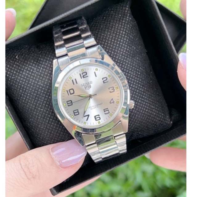 นาฬิกา Senkq หน้าปัดตัวเลขเต็ม เข็มมีพรายน้ำ หน้าปัด38mm สายสแตนดลส