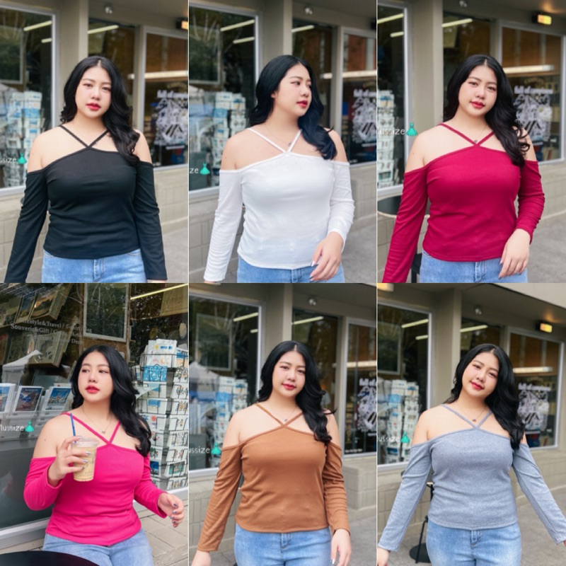 🔥เสื้อแขนยาวปาดไหล่สายXคอ ใส่สวยแซ่บปังๆ ไซส์ใหญ่ สาวอวบ