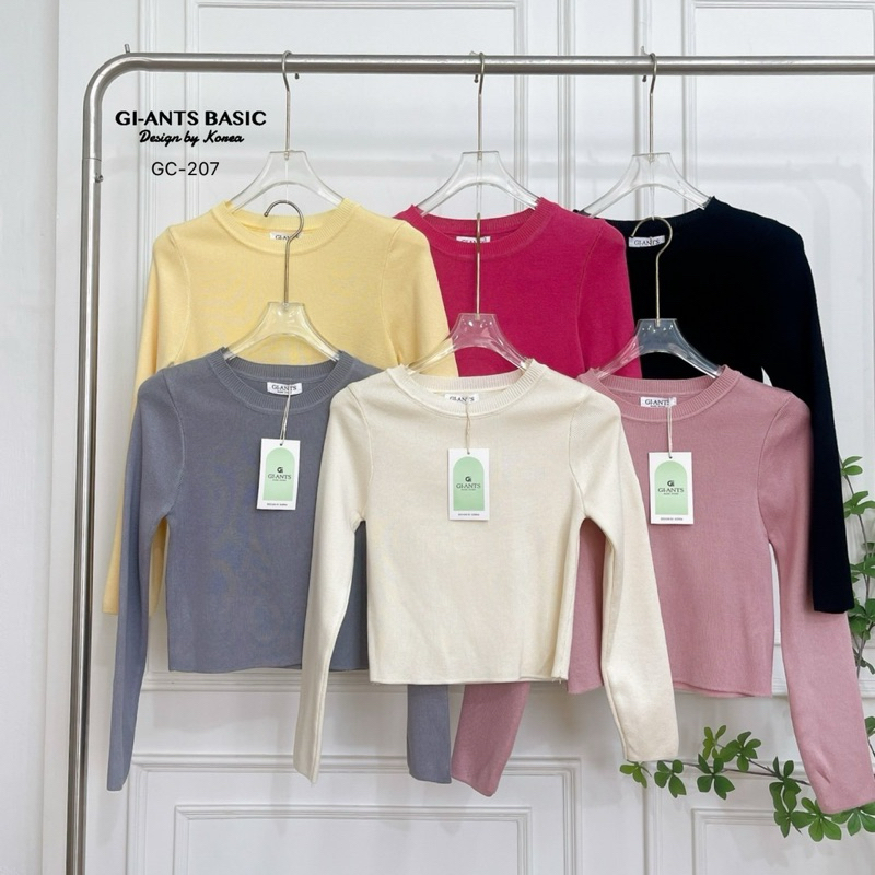 GI-ANTS เสื้อครอปไหมพรมเข้ารูปแขนยาว