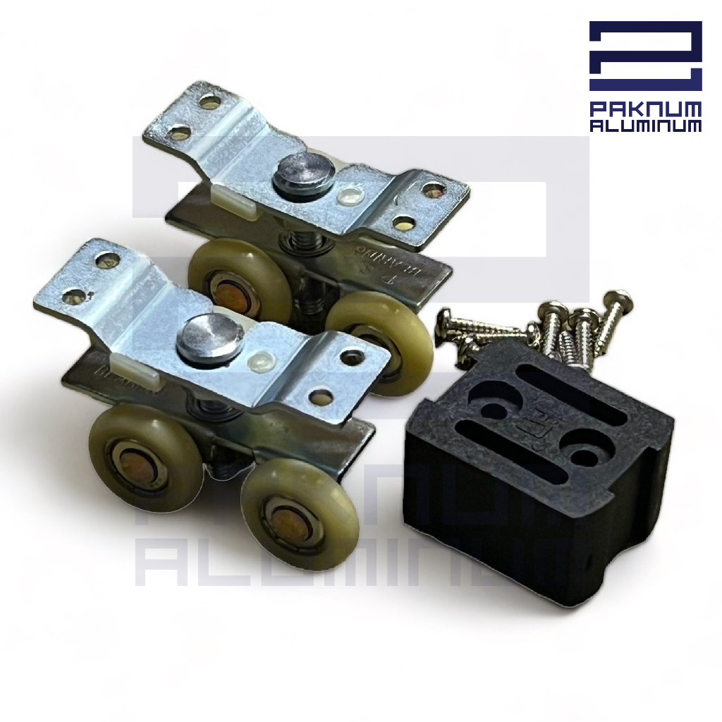 ชุดล้อประตูบานเลื่อน ล้อแขวนใหญ่ ขนาด1.6นิ้ว +ไกด์ก้อน อลูมิเนียม (SET Bearing roller Hanging door)