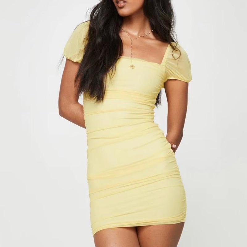 Lemon Mini dress มินิเดรส —สี Yellow Lemon — ชุดเดรสเปรี้ยวจี๊ด **มีฟองน้ำในตัว**