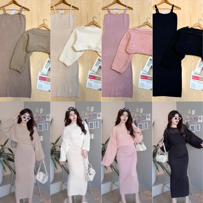 LILY รวม เซ็ต 2 ชิ้น[เสื้อ+เดรส] ผ้าไหมพรมนุ่มฟู งานสวยตรงปกค่ะ
