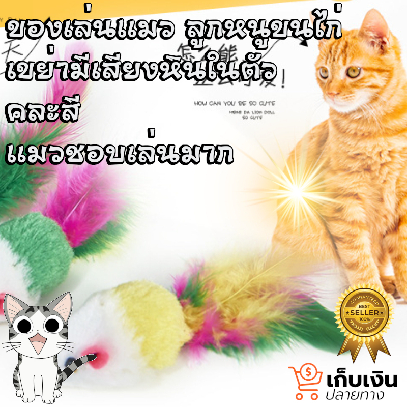 ลูกหนูขนไก่ เขย่ามีเสียง คละสี น้องแมวชอบ สินค้าพร้อมส่ง จากประเทศไทย
