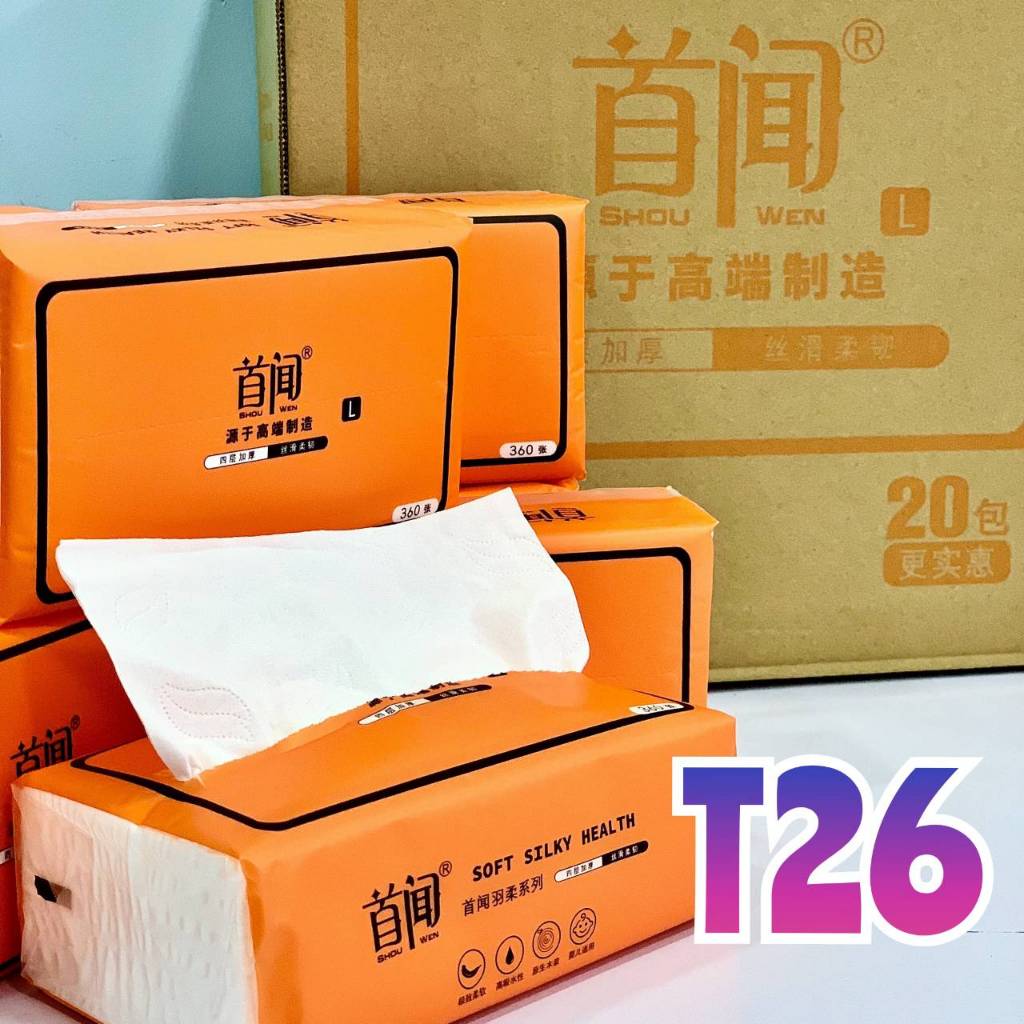 [ ลังละ20ห่อ ] กระดาษทิชชู่ shou wen เบาลม ทิชชู่ ห่อยาว หนา4 ชั้น 360 แผ่น ขนาด 175*155mm รุ่น :T26