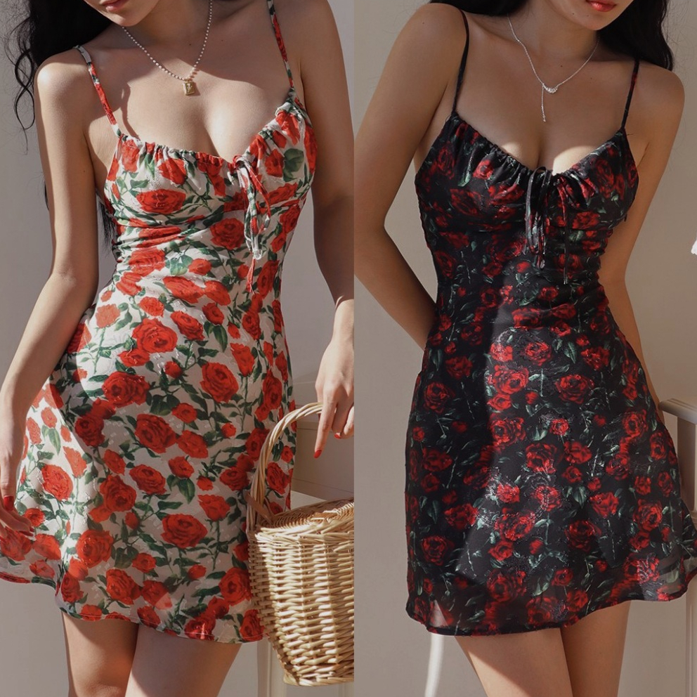 [ลดเหลือ 440- กรอกโค้ด TGEQTRE ] Rosalie mini Dress เดรสสายเดี่ยว สั้น ลายกุหลาบ _Gioia.991 ( #gii503 )