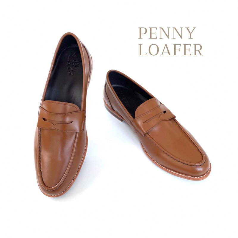Penny Loafers รองเท้าคัชชูหนังแท้ สไตล์เกาหลี รองเท้าหนังโลฟเฟอร์ สีแทน ใส่นุ่ม สบาย หล่อเนี้ยบ เปลี่ยนไซส์ได้
