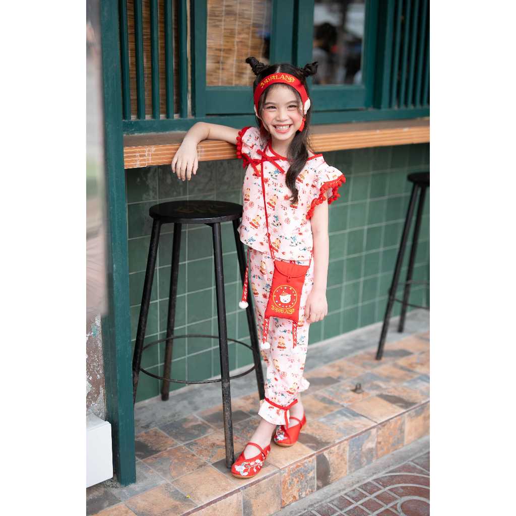 Thelandofvava : VNXI2036 ชุดเซ็ตตรุษจีนเสื้อกางเกงเด็กผู้หญิง ลิขสิทธิ์แท้จาก vava