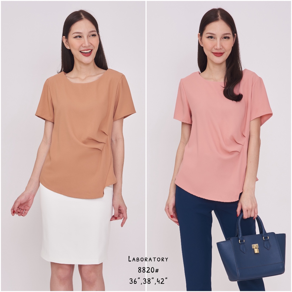 *Laboratory* 8820# เสื้อคอกลมกว้างแขนสั้น จับจีบข้างเอว