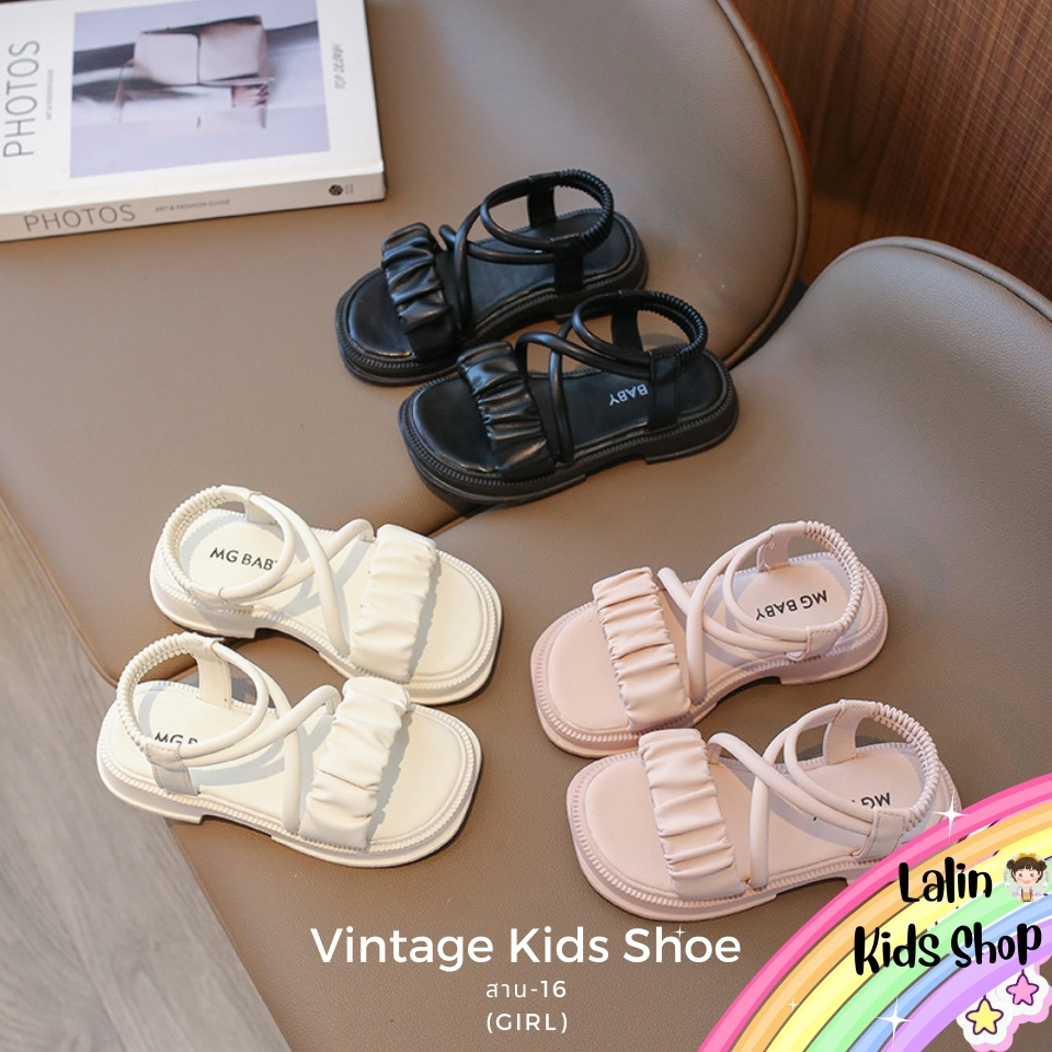 V1006 รองเท้ารัดส้นเด็กผู้หญิง หนัง PU สำหรับน้อง 3-6 ขวบ New พร้อมส่งในไทย สาน 16