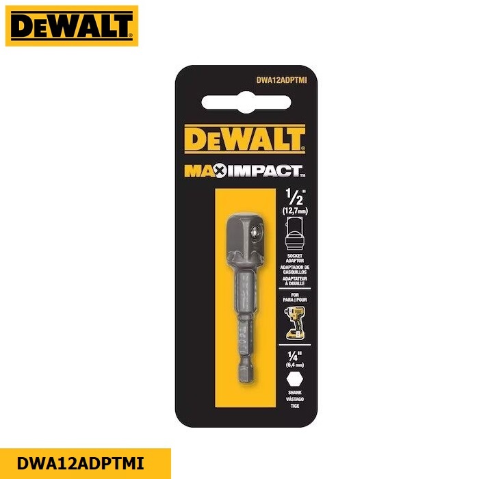 DEWALT ดอกไขควงสำหรับขันสกรู รุ่น DWA12ADPTMI / MAX IMPACT 1/4" TO SQUARE 1/2" ADAPTOR ของแท้100%