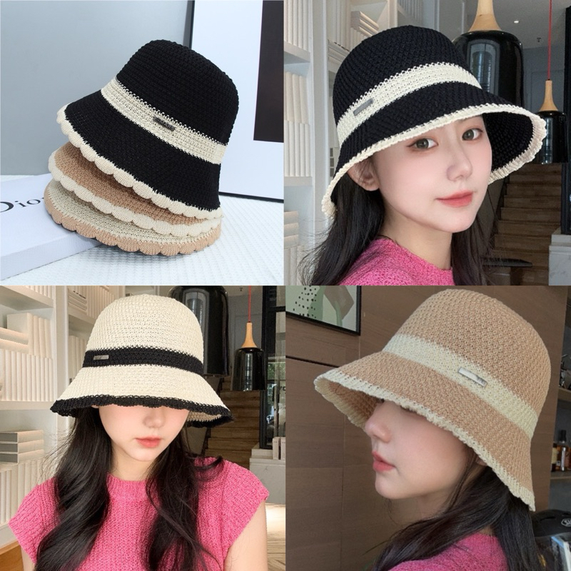 (RM) หมวกสานเชือกถัก ทรงบัคเก็ต ใส่ชายหาด