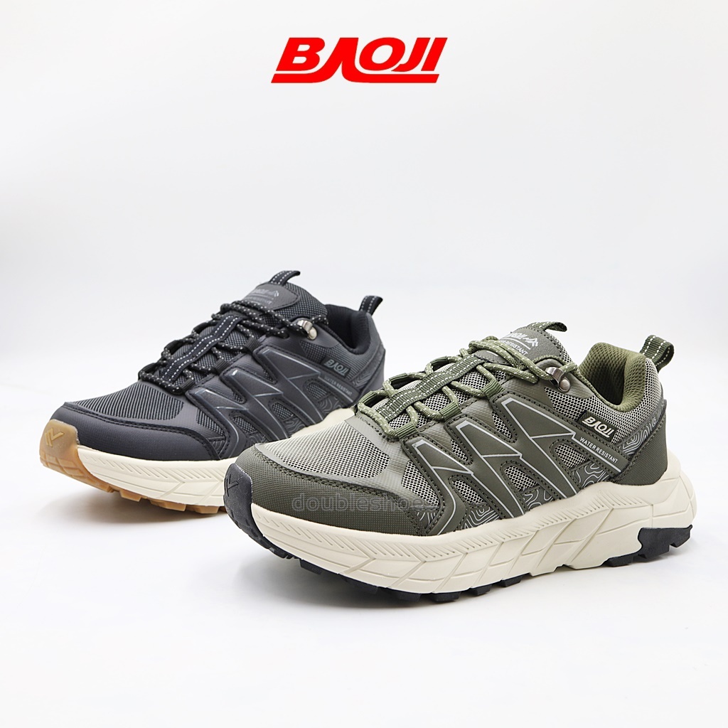 BAOJI (BJM814) รองเท้าผ้าใบผู้ชาย outdoor เดินป่า พื้นนุ่มใส่วิ่งได้ สีดำ , สีกากี ไซส์ 41-45