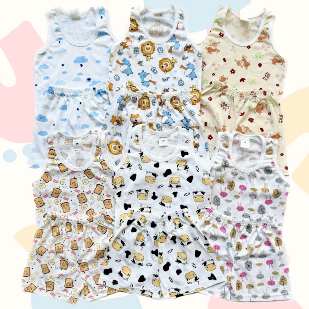 แพ็ค 3ชุด ชุดกล้ามเด็ก 1,2,3ขวบ ผ้าคอตตอน คละลายตามล็อต ชุดกล้ามเด็กอ่อน เสื้อกล้ามเด็ก