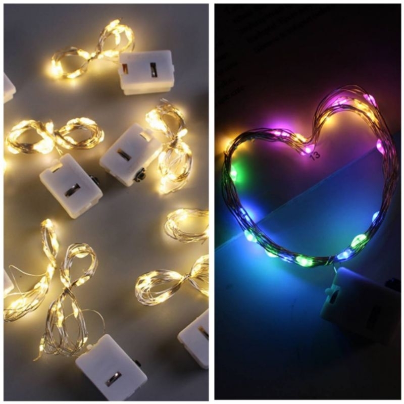 สายไฟ LED 3 โหมด ไฟกระพริบประดับ 2เมตร /1เมตรใส่ถ่าน (พร้อมถ่านกระดุม) ไฟลวด ไฟกระพริบ