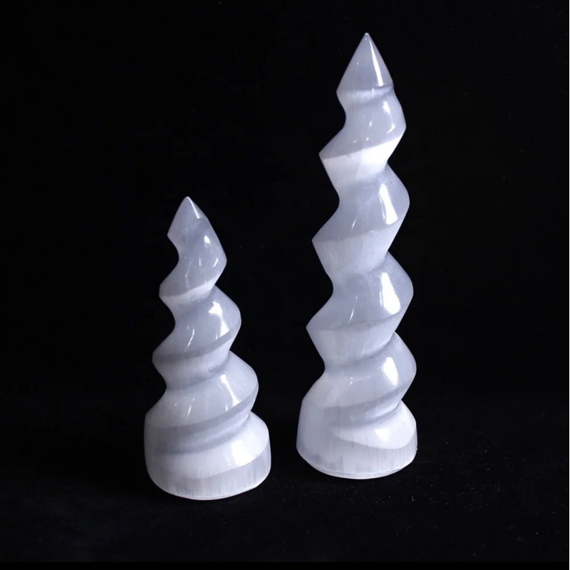 Selenite Spiral Unicorn Tower, display crystals - gemstone gifts - selenite gemstone - meditation cr