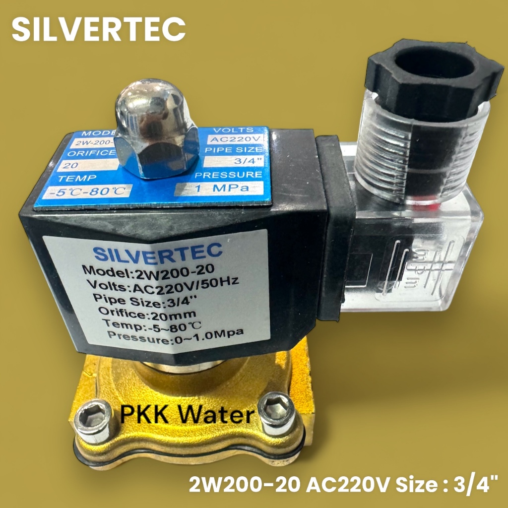 SOLENOID VALVE โซลินอยด์วาล์วทองเหลือง AC220V  Size : 3/4" (6หุน) ยี่ห้อ Silvertec