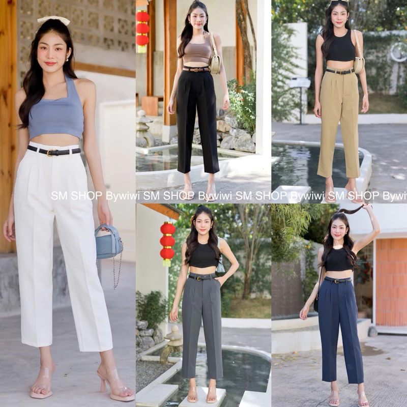 🌈รุ่น B9🌈 ด่วน!กางเกงทรงบอย ขายาว 9ส่วนเอวสูง กระดุมหน้า ผ้าไอวี่หรือผ้าเปเป้ S-2XL มีเก็บเงินปลายทาง📦