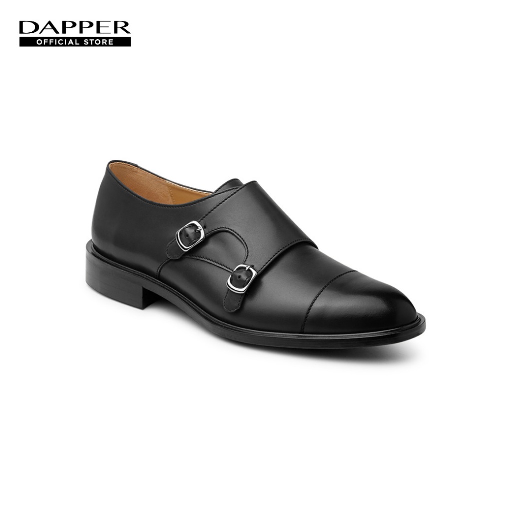 DAPPER รองเท้าหนัง แบบสวม Double Monk Strap Shoes สีดำ (HBKB1/682LM)