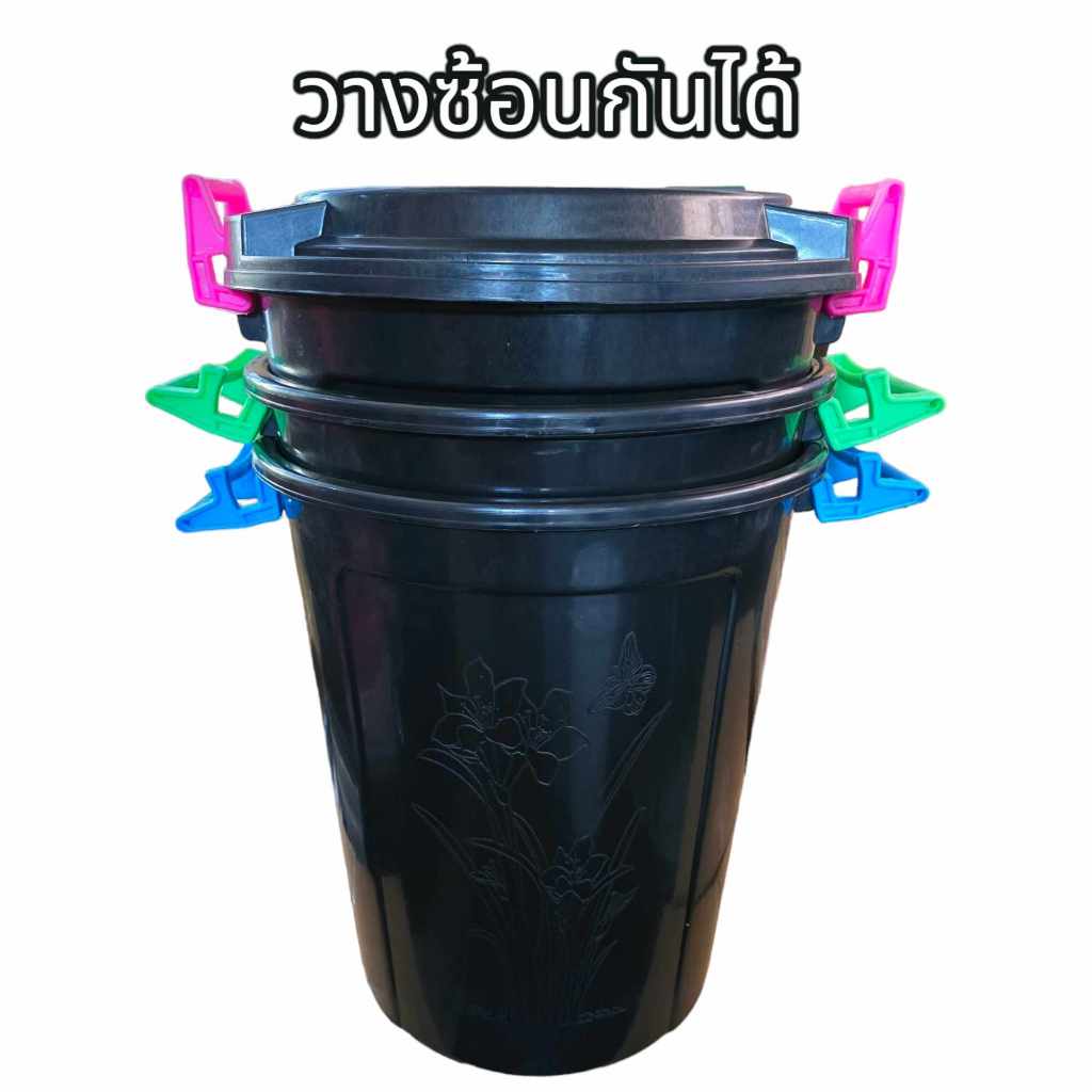 ถังน้ำ 70ลิตร มีหูล็อคฝา2ข้าง ถังน้ำพลาสติก สีดำ ถังพลาสติก ถังน้ำพลาสติกมีฝา ถังแกลลอน หูล็อคแน่น!! - รูปที่ 2