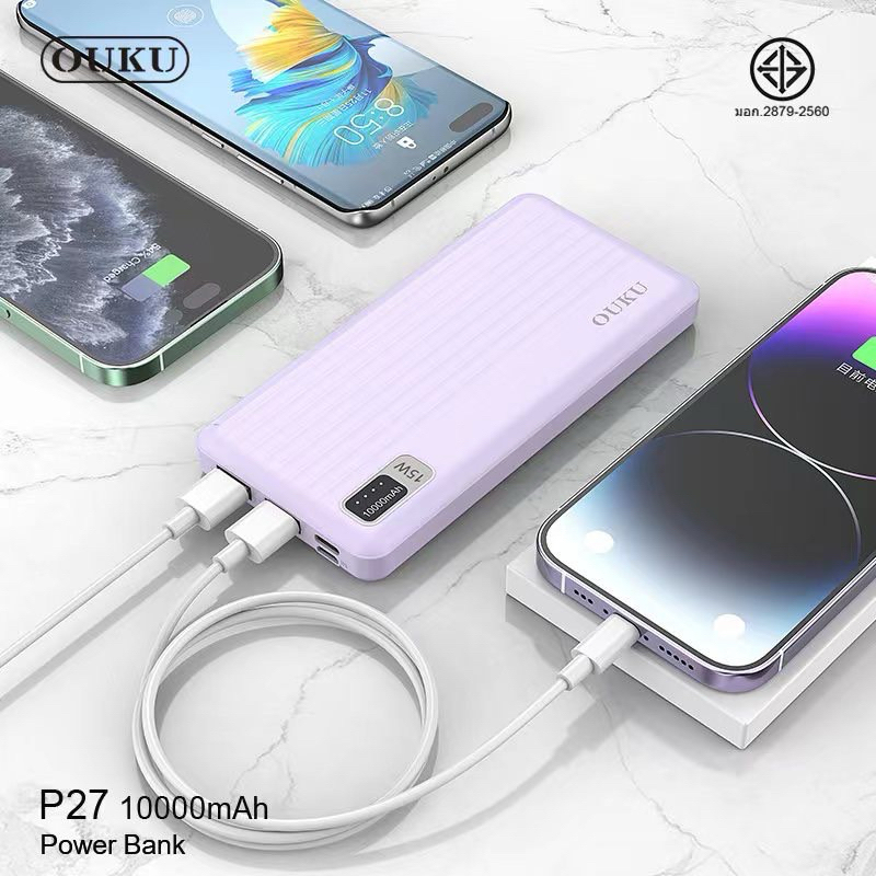 Power Bank OUKU รุ่น P27, P28, J42A,BDY01 10000mAh 20000mAh 30000mAh ชาร์จเร็ว2.4A พาวเวอร์แบงค์ USB TypeC มีจอLEDแสดงผล