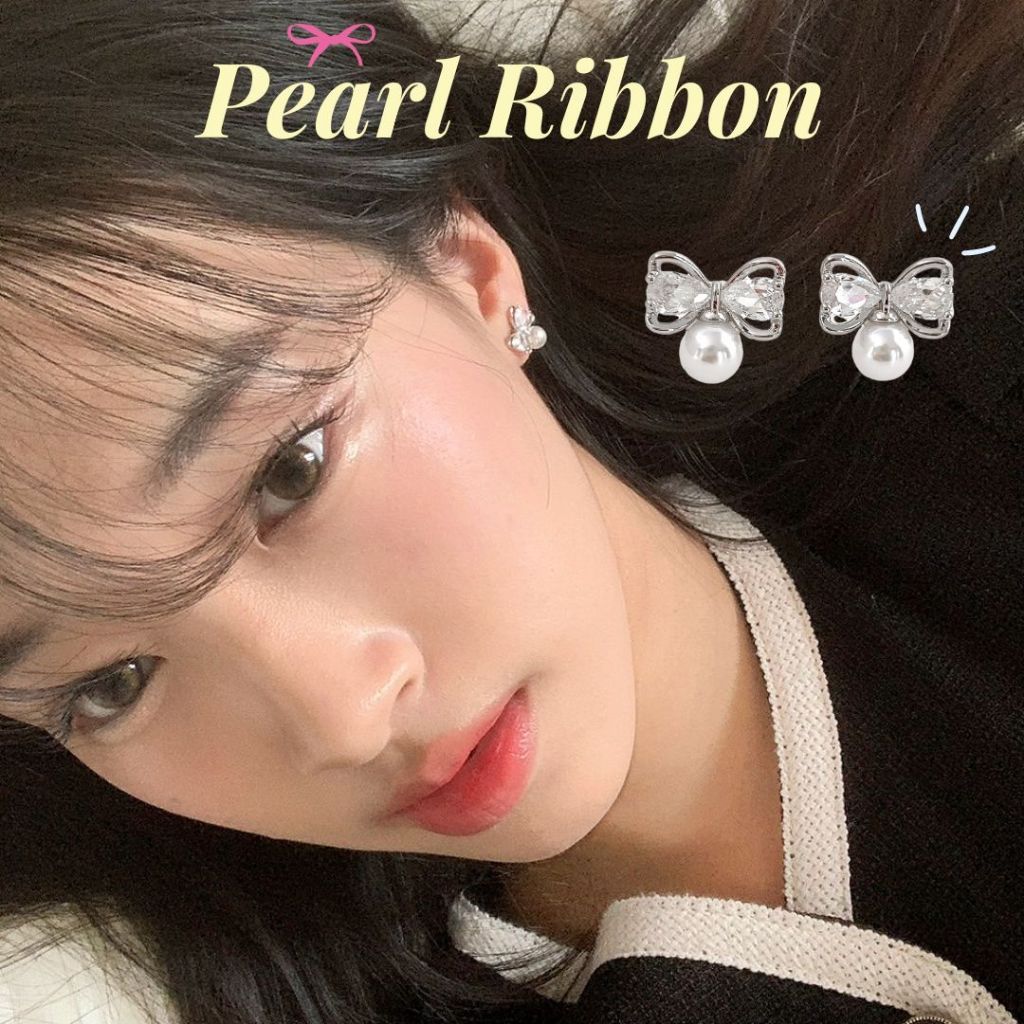 ✨Pearl Ribbon 🎀  ต่างหูโบว์ ลูกคุณหนู I ต่างหูมุกสไตล์เกาหลี nood.bkk