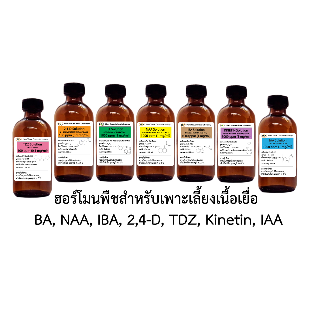 ฮอร์โมนพืชสำหรับเพาะเลี้ยงเนื้อเยื่อ BA, NAA, IBA, TDZ, Kinetin 2,4-D (แถมฟรี Cylink ขนาด 3 หรือ 1 m