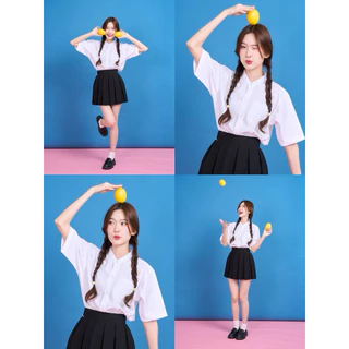 เสื้อนักศึกษาทรงบอย เสื้อนักศึกษาคอจีน ผ้าอ๊อกฟอร์ด-ผ้าคอมทวิว