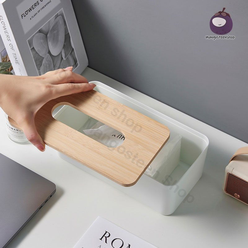 กล่องใส่ทิชชู่ ที่ใส่ทิชชู่ 3 ขนาด มีฝาปิดไม้ แข็งแรงและทนทาน ป้องกันฝุ่น ความจุขนาดใหญ่ เพิ่มด้านล่าง - รูปที่ 3