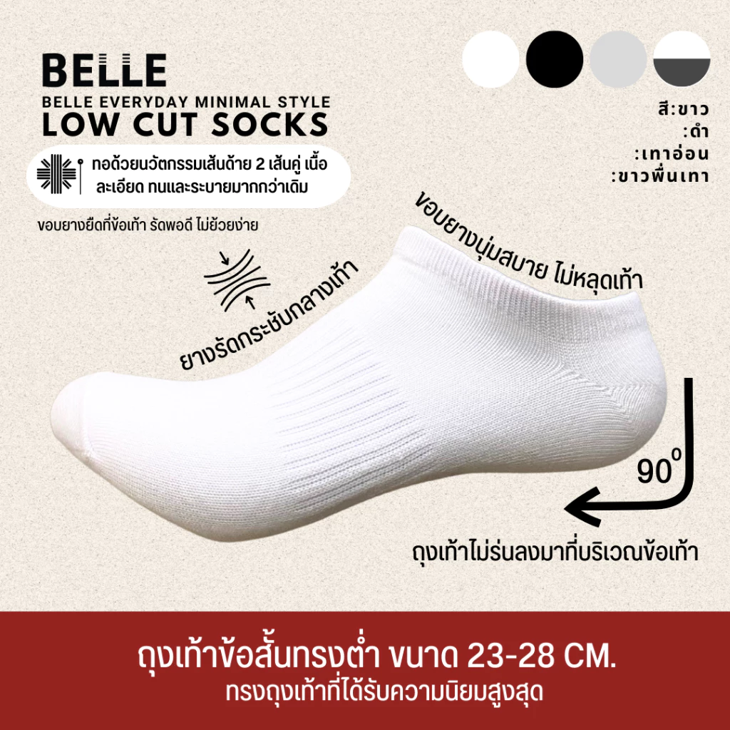 (แพคคุ้ม)ถุงเท้าใต้ตาตุ่ม Lowcut สไตล์มูจิ Ultra Slim มียางรัดกระชับกลางเท้า ใส่เดินไม่หลุดเท้า ด้วยเทคโนโลยีทรงฉาก90