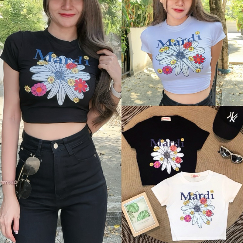 เสื้อครอปแขนสั้นสกรีนลายMardi มี 2 สี ดำ ขาว