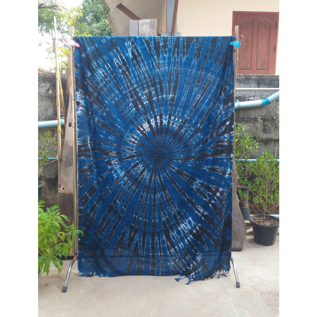 ผ้าบาติกมัดย้อมสีคราม ผ้าคลุมไหล่-ผ้าชายหาดมัดย้อมผืนใหญ่ขนาด 110x200 ซม. ผ้าสปันเนื้อนุ่มเบา