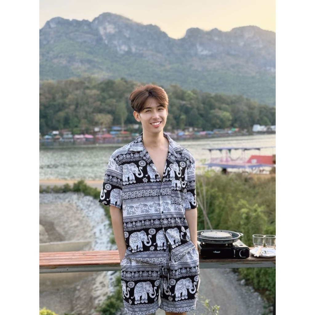 TANTANOD -รหัสL1 ชุดเซตช้าง เสื้อเชิ้ตแขนสั้น กางเกงขาสั้น