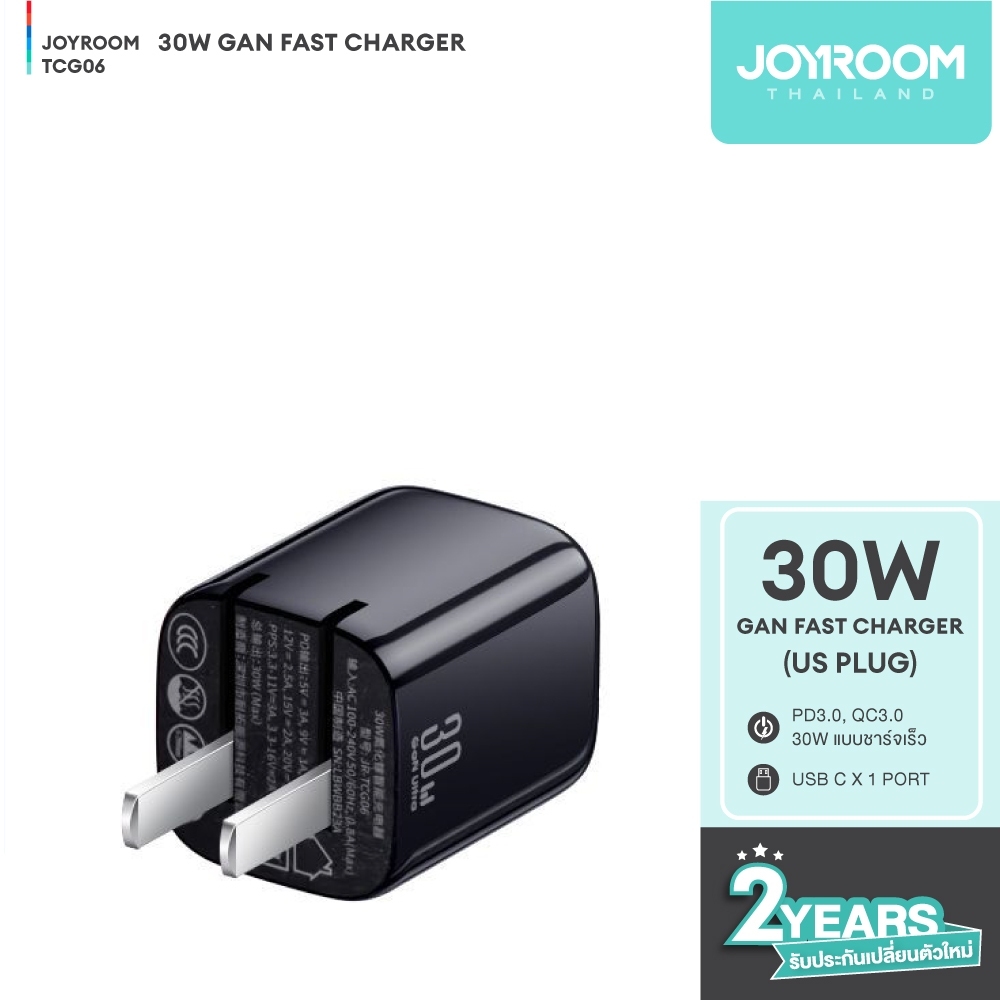 Joyroom รุ่น TCG06 หัวชาร์จ 30W GaN Fast Charger-Black(CN)