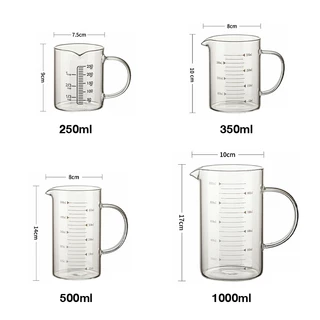 เหยือกตวง 250 350 500 1000ml มีสเกล วัสดุแก้วหนาอย่างดี แก้วตวงมีหูจับ ทนความร้อน แก้วตวงขนาดใหญ่