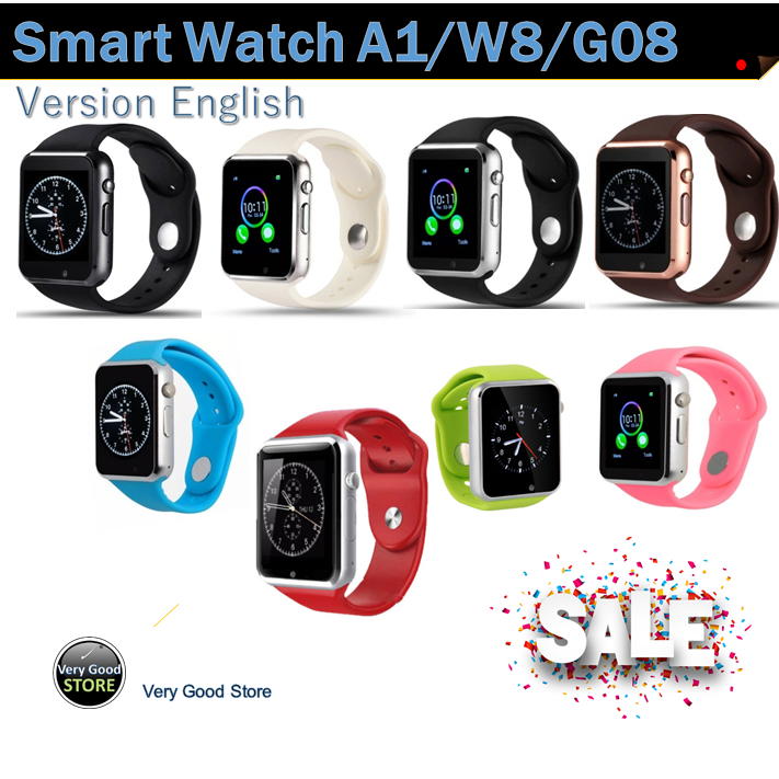 นาฬิกาโทรศัพท์ Smart Watch A1/W8/G08 รองรับภาษา อังกฤษ ฯลฯ (แถมฟิมล์กันรอย 2 ชิ้น)