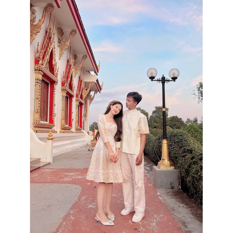 z49 เดรสผู้หญิงผ้าทอลายทั้งชุดอัดกาวให้ทั้งตัวงานซิปหลัง ปิดหลัง ผ้าไม่บาง